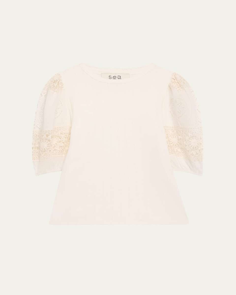Dahlia Combo Eyelet-Sleeve Top